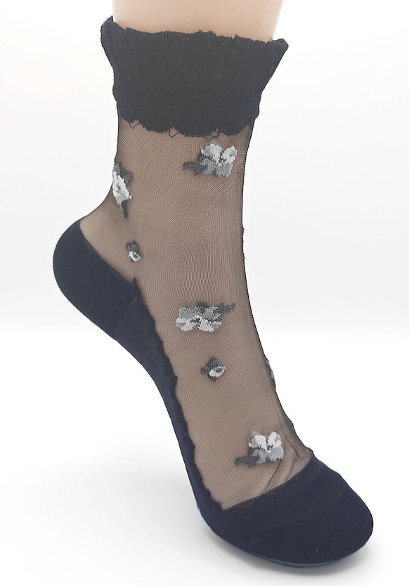 Sheer Floral Crew Socks — A Whisper of Luxury for Your Every Step