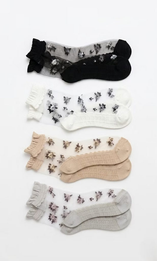 Sheer Floral Crew Socks — A Whisper of Luxury for Your Every Step