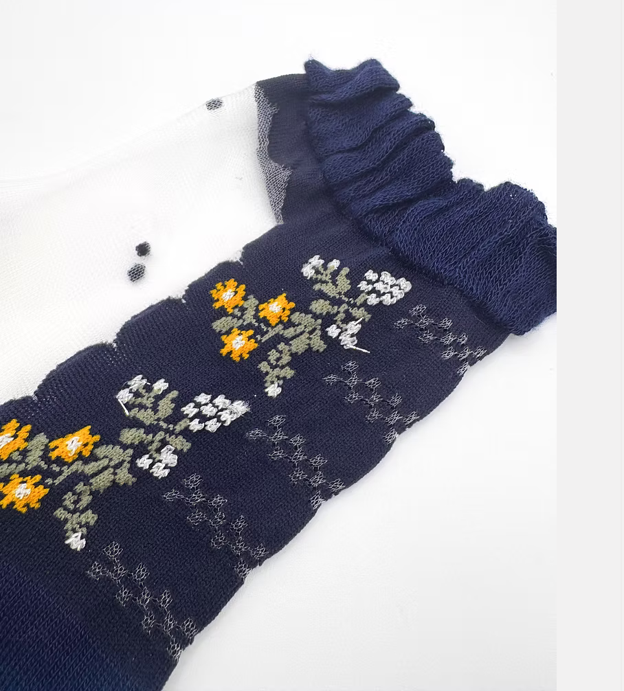 Small Flower Dot Lame Sheer Socks – Navy