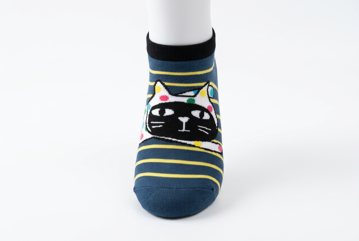 Navy cat sock with white background