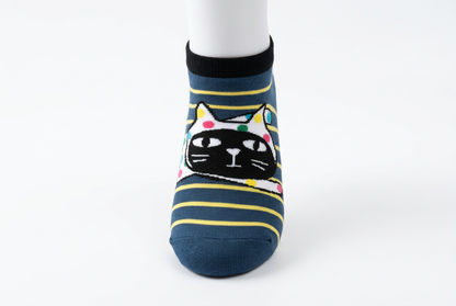 Navy cat sock with white background