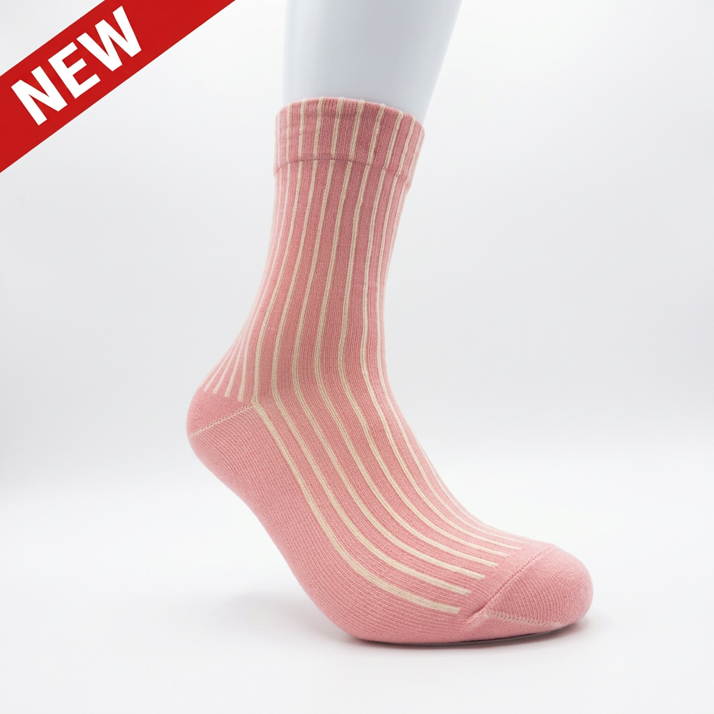 Pink Collagen Short Sock on white with the original red and white NEW ribbon